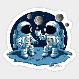 Astronauts drinking coffee in space Sticker